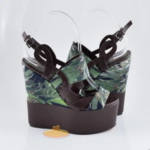 Edmundo Castillo Canvas/Leder Plateau Keilsandale 8,5 US/39 EU $ 795 Neu ohne Karton  - Bild 1 von 6