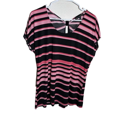 Blusa para mujer Suzie In The City XL rosa a rayas cuello redondo manga corta Foto 1 de 4