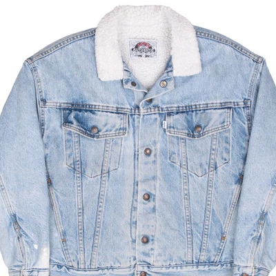 VINTAGE LEVIS SHERPA WHITE TAB TRUCKER BLUE DENIM JACKET 1990S LARGE MADE IN USA - Imagem 1 de 4