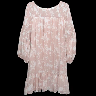 Calvin Klein Smocked Ruffled Hem Shift Mini Dress Womens Size 24W Pink Floral - Image 1 of 4
