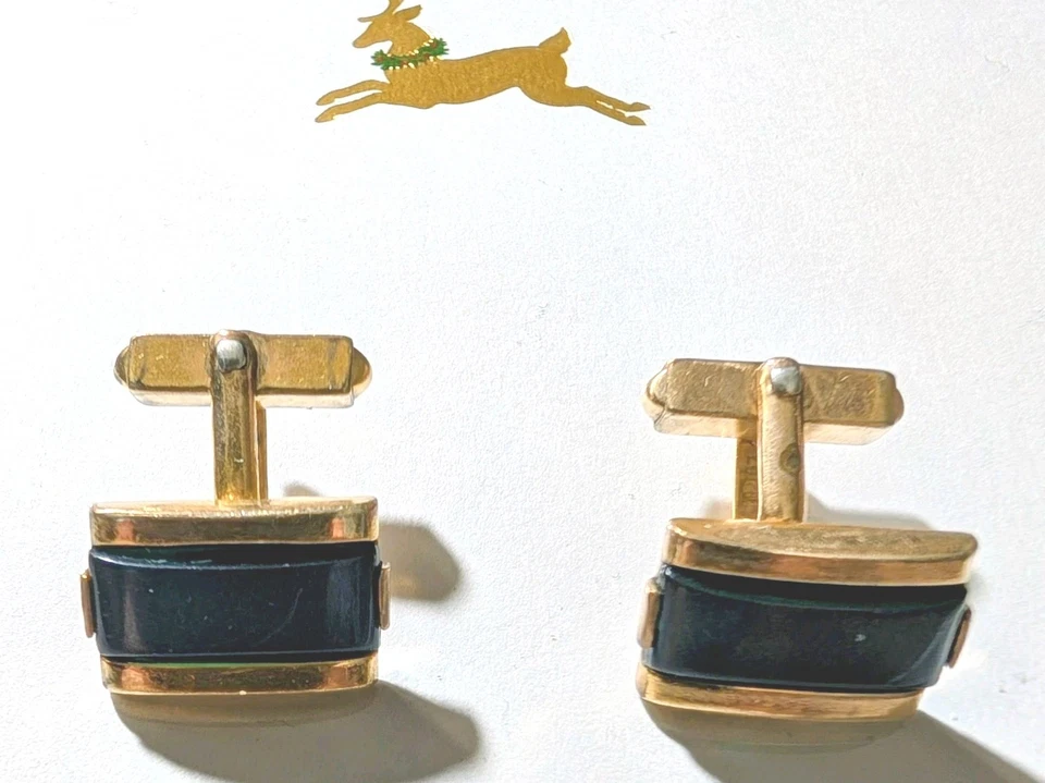 Gemelos Art Deco vintage SWANK de vidrio verde rellenos de oro 1/20 12k para hombre Foto 1 de 4