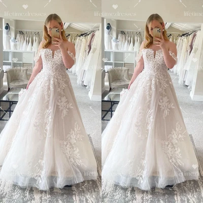 Dreamy Wedding Dresses Off Shoulder Lace Appliqued New Tulle Bridal Gowns - Image 1 of 4