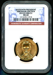 2010-D Abraham Lincoln SMS $1 NGC MS 68 - Picture 1 of 4