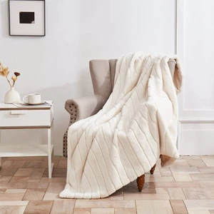 Luxury Decorative Striped Faux Fur Throw Blanket 60"x 80" for Couch Sofa Bed ... - Picture 1 of 7