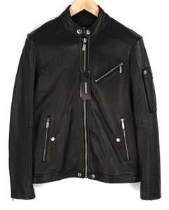 DIESEL L-Case-Ka S Lammfell schwarz Herren Lederjacke Band Kragen Logo - Bild 1 von 16