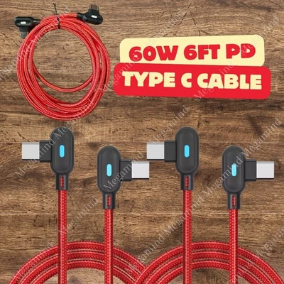 3Pcs 90 Degree 60W USB-C to USB-C PD Fast Charger Cable For Samsung iPhone 15 16 - Image 1 of 4