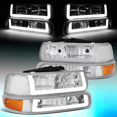Para 1999-2006 Silverado Suburban Tahoe LED DRL lâmpadas de faróis cromadas/âmbar - Imagem 1 de 4
