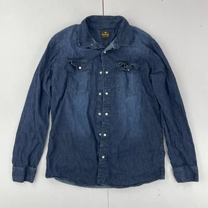 BENCH Denim Shirt Large Blue Mens Long Sleeve 100% Cotton Pearl Snap - Picture 1 of 14