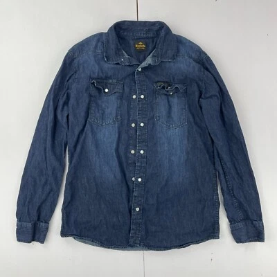 BENCH Denim Shirt Large Blue Mens Long Sleeve 100% Cotton Pearl Snap - Image 1 of 4