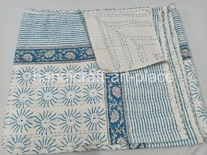 Beautiful Sun Print Hand Block Print Quilt With Kantha King Size Bedspread King - Picture 1 of 7