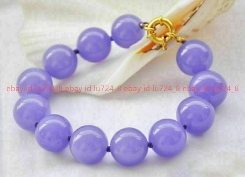 VALENTINO Bracciale moda 10 mm viola lavanda giada perline rotonde pietre preziose 7 5'' AAA