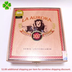 Caja de cigarros de madera vacía La Aurora Serie Aniversario Gran 107 8" x 7,5" x 3" - Imagen 1 de 10
