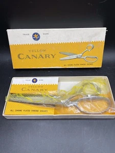 Vintage Yellow Canary #8 Pinking Shears Original Box Chrome Plated Japan - Picture 1 of 5