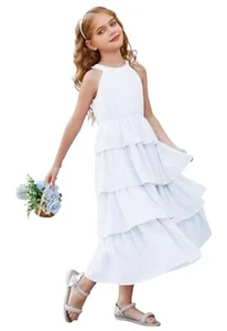 Maxi abito bianco senza maniche a strati Grace Karin bambina taglia 10 anni chiffon senza schiena - Foto 1 di 10