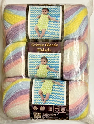 Lion Brand 923-201 ICE CREAM Yarn-Cotton Candy 3-Pack Striping Acrylic Lot 0816 - Image 1 of 4