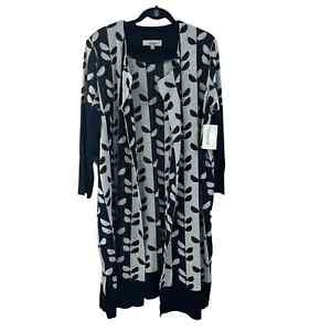 NWT Exclusively Misook Open Front Knit Black White Printed Cardigan Women's 3X