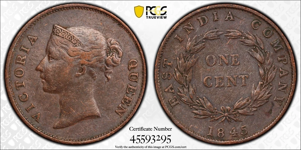 1845 Straits Settlements 1C PCGS genuino XF detalles certificado # 45593295 Foto 1 de 3