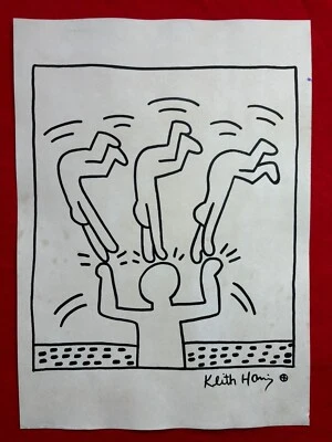 Keith Haring (Hecho a mano) Dibujo medios mixtos sobre papel firmado y estampado Foto 1 de 2