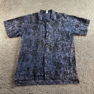 VINTAGE 90s Jimmy'z Shirt Mens Medium Blue Hawaiian Surf Cotton Linen Blend - Picture 1 of 9