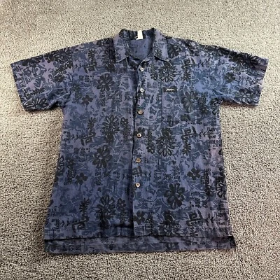 VINTAGE 90s Jimmy'z Shirt Mens Medium Blue Hawaiian Surf Cotton Linen Blend - Image 1 of 4