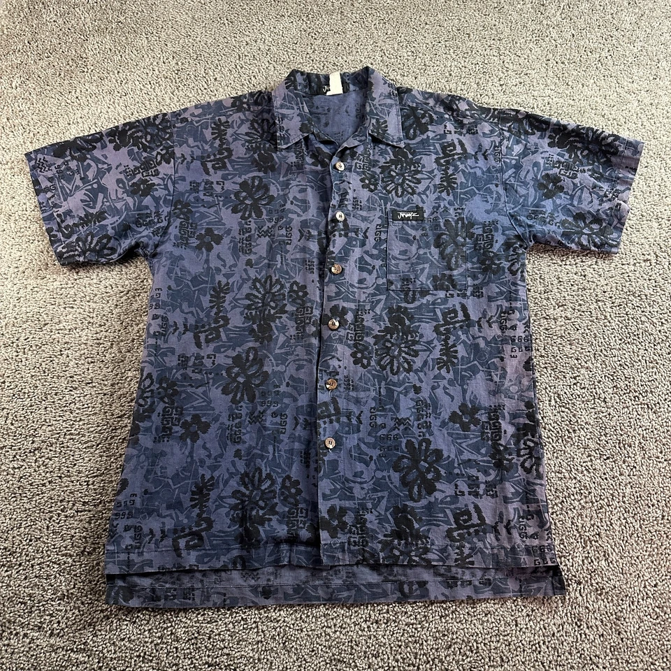 VINTAGE 90s Jimmy'z Shirt Mens Medium Blue Hawaiian Surf Cotton Linen Blend - Image 1 of 4