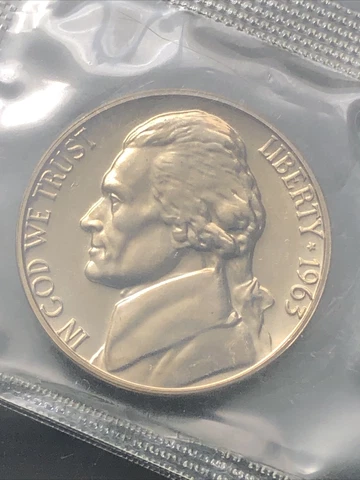1963 Proof Jefferson Nickel in Original Cello Cover