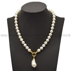 8/10/12/14mm White South Sea Shell Pearl Round Beads Baroque Pendant Necklace - Picture 1 of 13