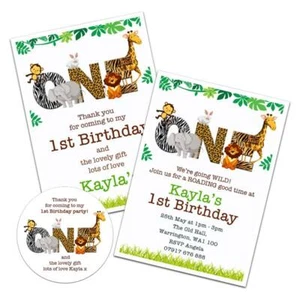 PERSONALISED BIRTHDAY PARTY INVITATIONS ZOO THEMED THANK YOU NOTES STICKERS - Picture 1 of 7