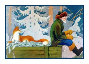 Finnish Artist Rudolf Koivu Fox and Fisherman Fairy Tale Count X Stitch Pattern - Picture 1 of 5