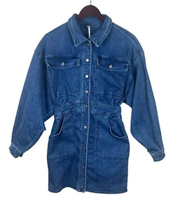 Free People Bo Denim Marine Indigo Mini Dress Jacket S Button Up - Bild 1 von 5