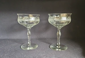 Vintage Champagne Glasses Etched Floral Art Deco Cocktail Coupe Sherbet Set of 2 - Picture 1 of 5