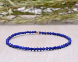 2MM Lapis Lazuli Micro Faceted Round Tiny Beads Stretchable Woman Bracelet 6-8" - Picture 1 of 9
