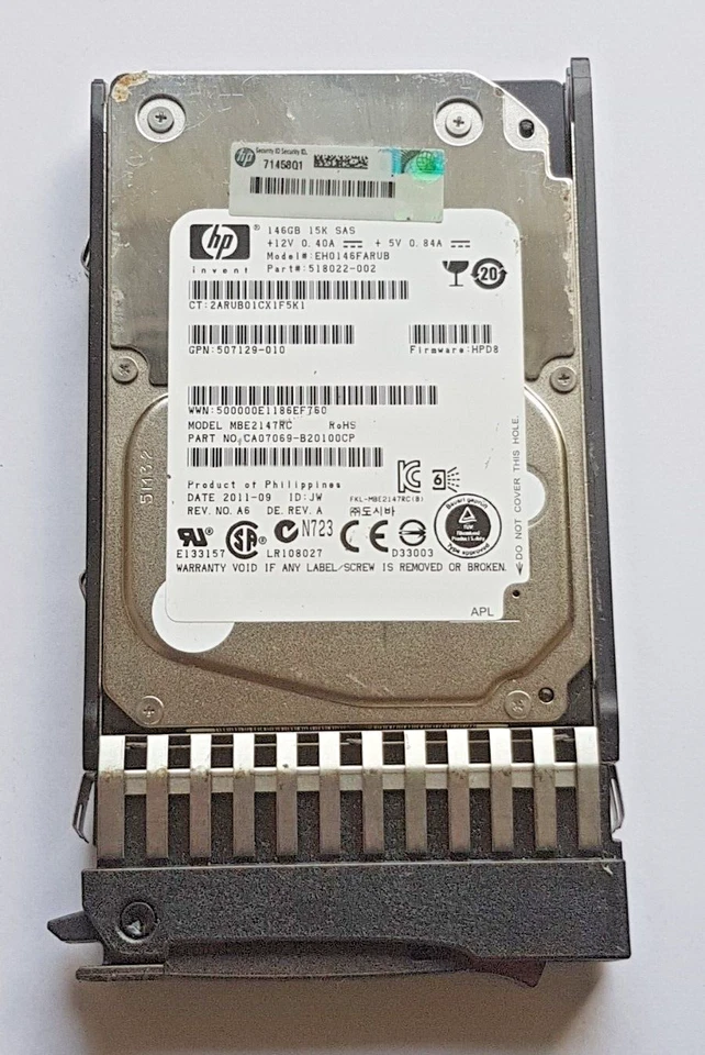 146 GB SAS HP EH0146FARUB 15000 RPM 16MB HDD 2.5" Disco Rigido Interno + Caddy - Immagine 1 di 1