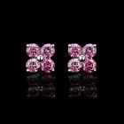 Premium Iced Out Vvs Moissanite Sterling Silver 925 Floral Pink Moissanite Stud