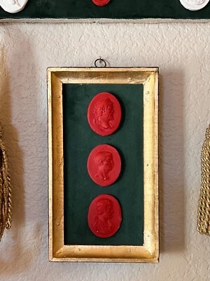 Classical Georgian Inspired Red Cast Emperor Profile Set on the Green Velvet & G - Image 1 of 4