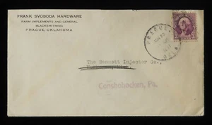 1937 POSTGESCHICHTE Frank Swoboda Eisenwaren Bauernhof Anbaugeräte Schmied Prag OK - Bild 1 von 2