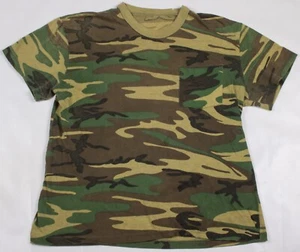 Vintage 1980s Woodland Camo Single-Stitch Distressed Worn Thin Shirt Mens MD/LRG - Picture 1 of 9