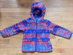 LL Bean Kids Mountain Classic Fleece Hooded Zip Jacket 4T Orange Blue Print - Picture 1 of 9