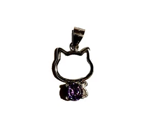 Hello Kitty Cat Charm Pendant Sterling Silver 925 Purple Stone Bow tie NWOT - Foto 1 di 6
