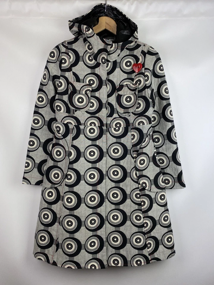 Desigual ladies geometric pattern hooded coat jacket size 38 / M - Image 1 of 4