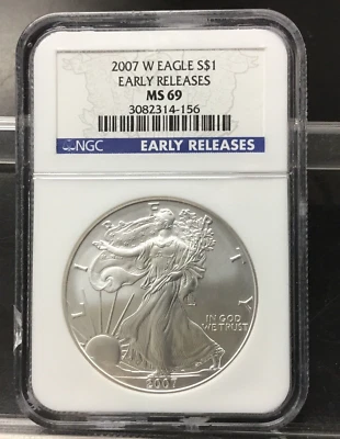 Silver Eagle 2007-W amueblado NGC lanzamiento anticipado MS69 West Point como nuevo Foto 1 de 4