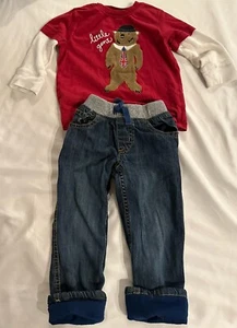 Boys Little Gents Gymboree Jean Outfit Size 2T Long Sleeve Top Pull Up Jeans - Picture 1 of 3