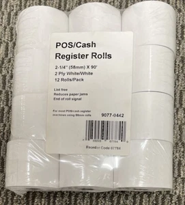 12 Rollen Iconex 2-lagig 2,25" x 90 Fuß Taschenrechner/POS Rollen, weiß/weiß. SEALED PKG - Bild 1 von 2