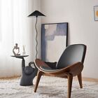 Mid-century Shell Chair Hans Wegner Style Armless Lounge Chair Leather Cushion