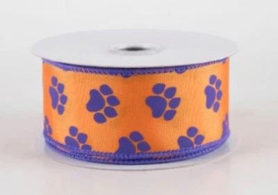 Fita de patas roxas cetim laranja 1,5" com fio para patas de cachorro gato animal de estimação 10 jardas/30 pés - Imagem 1 de 2