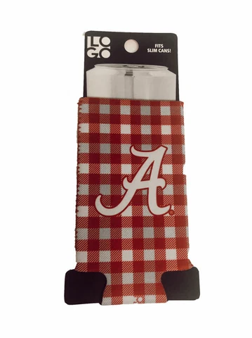 2 PC ALABAMA CRIMSON TIDE PLAID SLIM CAN KOOZIE SELTZER COOZIE TWO SIDED NCAA Cover