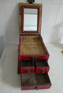 Fine Asianliving Tibetan Mirror Jewelry Box Red - Picture 1 of 8