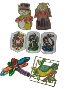 7 Vintage Faux Stained Glass Christmas Ornaments Holiday Tree Decorations - Picture 1 of 12