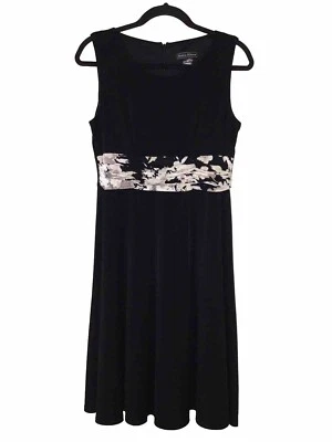 Jessica Howard 女式 10P 黑色秋千连衣裙及膝皱腰无袖 — 第 1/4 张图片