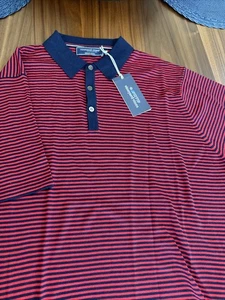 Vineyard Vines Mens SS SZ L OTG Superfine Merino Wool Red Blue Striped Polo NWT - Picture 1 of 8